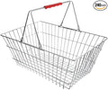 Chrome Shopping Basket with Red Handles, Metal Construction, 17.75 x 12.75 x 7.5 Inches, 40 lb Capacity, Nesting Design for Retail