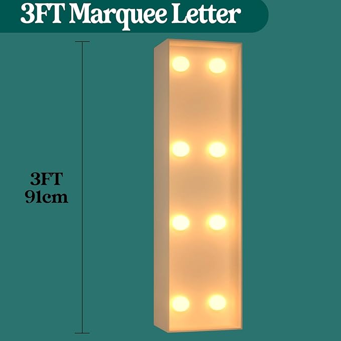 Marquee Letters 3 Feet Tall, 3FT Large Light up Letters I, Big Sign I with Warm White Light for Birthday Wedding Proposal Engagement Graduation Party Backdrop Decorations