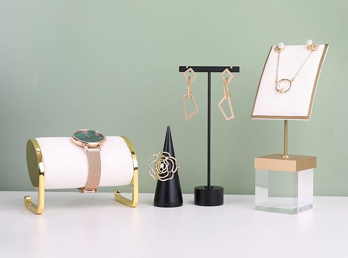 GemeShou Black Metal T Shape Earring Display holders, Earring T Stand for Show, T Bar Jewelry Stand for Online Store Photography【Black-Round Base Height 5.3"】