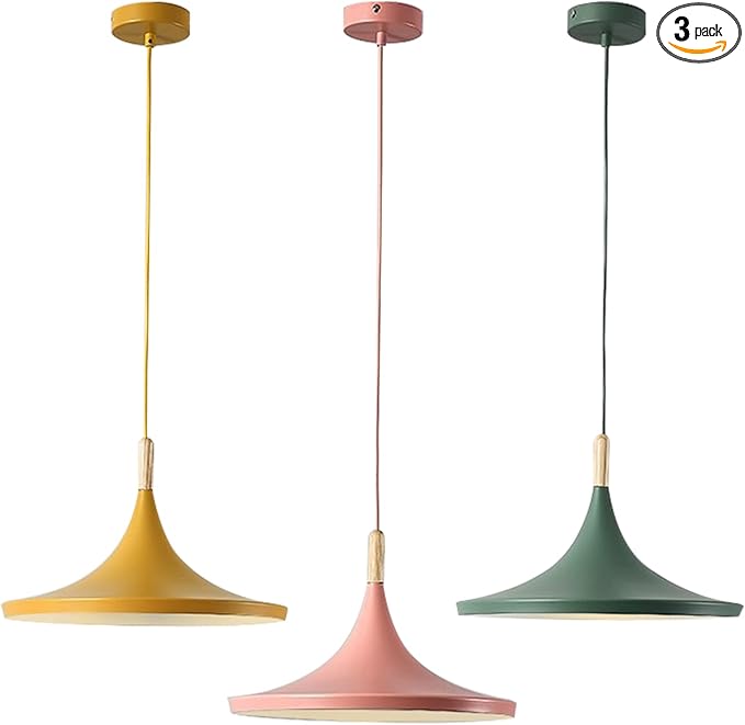 KCO Lighting Nordic Modern Macaron Pendant Light 3-Pack Farmhouse Barn Pendant Light Colorful Pendant Lighting Kitchen Island Lights Ceiling Hanging Over Island (Big)