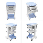 Professional 3-Tier 2-Drawer Salon Trolley Cart with Wheels Utility Cart with Drawers Mobile Storage Cart, Max 50kg/110lb Load, 16.14 * 16.14 * 26.38in (Blue)