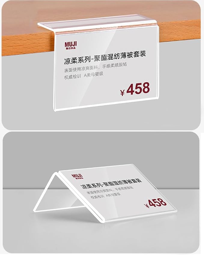 Self Adhesive Label Holder Acrylic Price Tag Displays Sign Holder L-Shape Table Top Sign Stand 10 Pack (60*40mm/2.36*1.57inches)