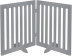 unipaws 24”H Free Standing Pet Gate for Dog Cat, Wooden Dog Gates for Doorway, Stairs, Step Over Foldable Pet Fence for The House, Expandable Doggy Barrier, Indoor Use, Grey