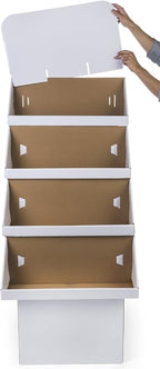 4-Tier Point of Purchase Dump Bin Display with Removable Header, White Corrugated Cardboard - Sold in Sets of 2
