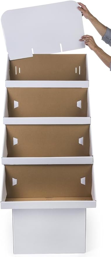 4-Tier Point of Purchase Dump Bin Display with Removable Header, White Corrugated Cardboard - Sold in Sets of 2