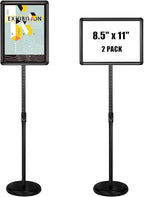 Sign Stand Adjustable Pedestal Sign Holder Stand, Poster Stand Aluminum Snap Open Frame for 8.5X11 Inches with Heavy Round Base, Both Vertical and Horizontal Sign Displayed (8.5x11inches(2pack))