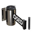 Crowd Control Warehouse - CCW Series WMB-120 Fixed Wall Mount Retractable Belt Barrier - 11 Foot, Black "This LINE is Closed" Belt with Stainless Steel Case