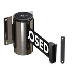 Crowd Control Warehouse - CCW Series WMB-120 Fixed Wall Mount Retractable Belt Barrier - 11 Foot, Black "This LINE is Closed" Belt with Stainless Steel Case