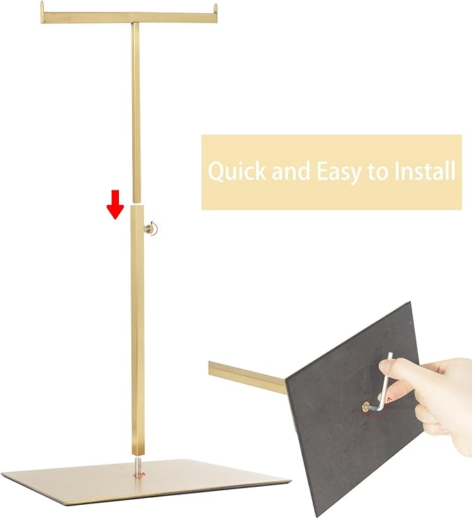 Display Stand Stainless Steel Jewelry Towers Bag Stand Tabletop Double Hook Hanging Jewelry Stands for Necklaces Organizer Stand Adjustable Height Home Store Boutique, Gold
