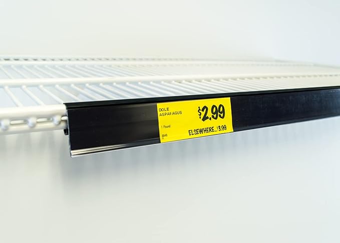Price Tag Holder and Molding for Double Wire Cooler/Freezer Shelves | 30" Long | 1.25" High | 25 Pack | Black