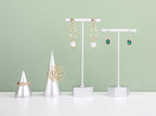 GemeShou Metal 2pcs Earring T Stand Silver Retail Display Holder for Show, White T Bar Jewelry for Online Store Photography 【Silver-Hexagon Base 2pcs Height 4.5" and 5.3"】