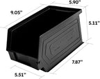 Plastic Storage Bins, Hanging, Stackable, Storage Organizer Bin for Warehouses, Workshops 9-Inch x 5-Inch x 5-Inch, Black, 12-Pack