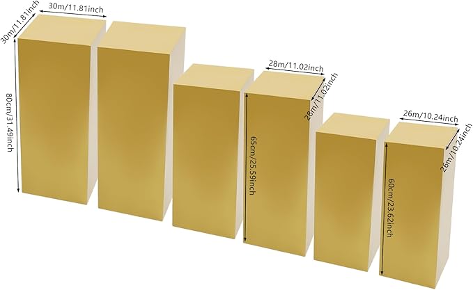 6Pcs Metal Display Pedestal Stands, Square Flower Display Pillars Rack for Wedding Party Decor, Dessert Table Display Cake Plant, Column Decorative Cube (Gold, 6PCS)