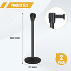 Crowd Control Stanchion Set of 2-Black Stanchions with 16.4ft Retractable Belt,Durable Concrete Metal Base for Stability, Easy Assembly, ldeal CrowdControl Barriers for Events and Venues
