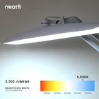 Neatfi XL 2,200 Lumens LED Task Lamp, 24W, 117 Pcs SMD LED, 4 Level Brightness, Dimmable, Desk Light for Home, Office, Workbench (Non-CCT with Base, White)