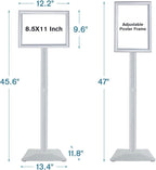 Sign Stand for Display, 11lbs Integrated Rod Heavy Duty Pedestal Floor Signage Stand Holder, for Outdoor or Indoor Advertising (8.5 x 11, Silver)