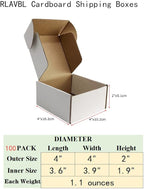 RLAVBL 4x4x2 Shipping Boxes Set of 100, White Small Corrugated Cardboard Box, Mailer Box