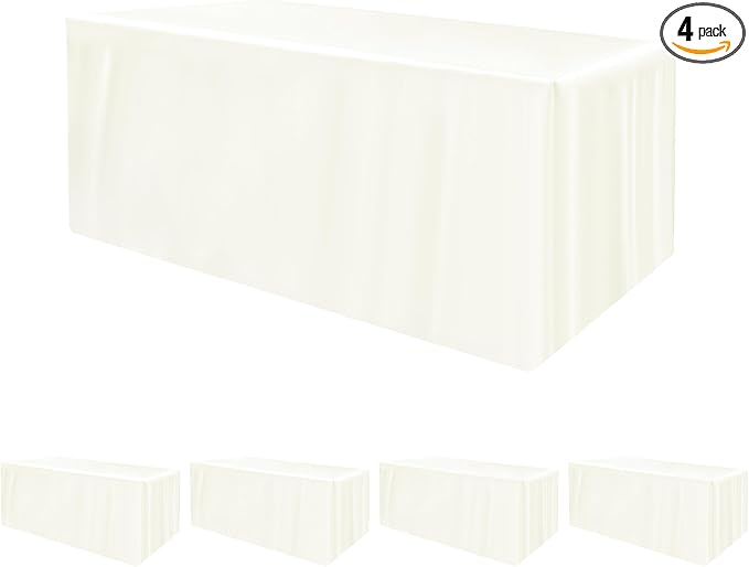 HolidayIdeas Fitted Tablecloths for 4 Foot Rectangle Table, Wrinkle Resistant Washable Table Cover 24x48 Inch for Vendor Booth Display, Banquet, Trade Show, Beige, 4 Pcs