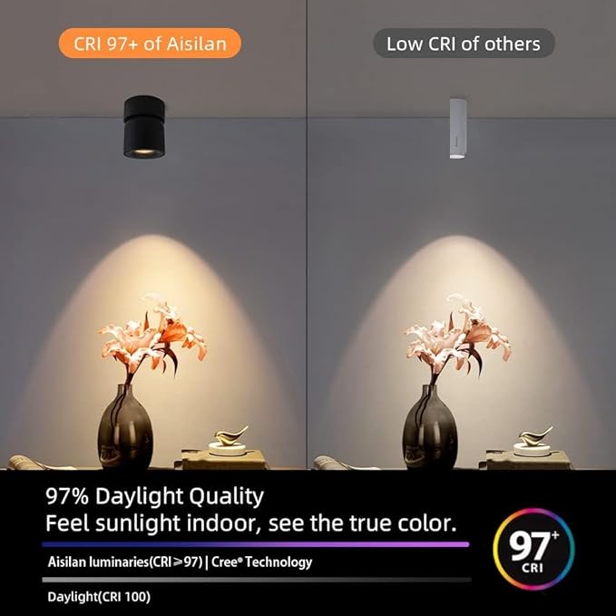 Aisilan LED Ceiling Spot Light Indoor Dimmable 2 Pack, 7W Black Directional Accent Light, Adjustable Modern Spotlight Flush Mount, Warm White CRI 97, for Living Room Bedroom