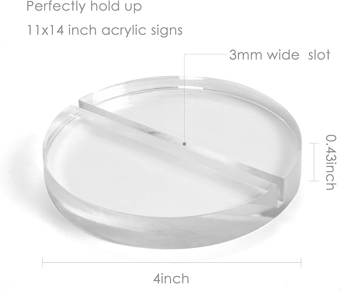 UNIQOOO 4" Clear Acrylic Round Stand | 3mm Slot Wedding Sign Holders, Perfect for Wedding, Table Number, Exhibition, Office, Restaurant, Business, 4 Count