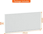 TORACK 3 PCS Metal Pegboard Panels(12x24 inch) for Wall Garage Utility Tools Storage Pegboard for Workbench, Modular Peg Board Tool Organizer Boards(Pack of 3, Grey)