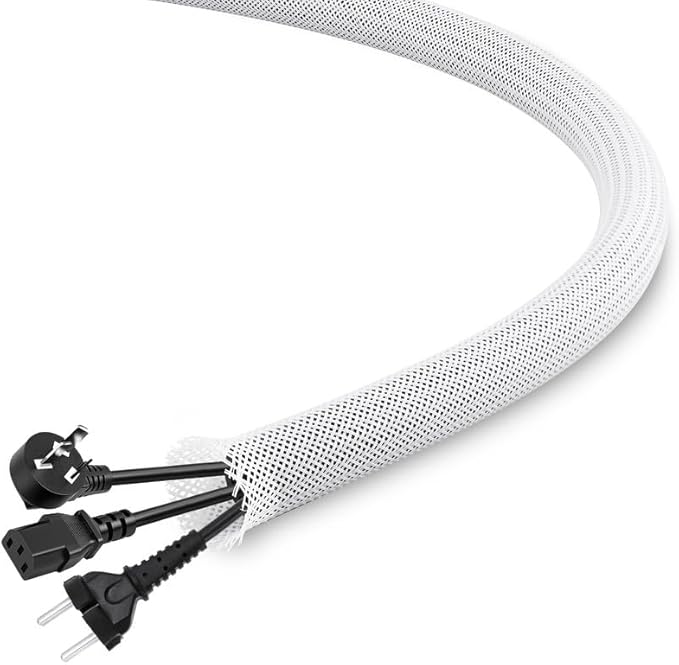 25Ft-1/4inch PET Expandable Braided Wire Sleeving,Wire Loom Cable Sleeve for TV,Computer,Home Theater,Automotive,Home Industrial,Electrical Wires,Chemical,Protect Cat from Chewing Cords,White