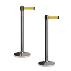 CCW Set of 2 Retractable Belt Barriers Stanchion, Polished Stainless Steel Post, RBB-100 (9 Foot Belt, Yellow Belt)