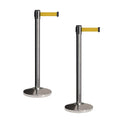 Crowd Control Warehouse CCW Set of 2 Retractable Belt Barriers Stanchion, Polished Stainless Steel Post, RBB-100 (11 Foot Belt, Yellow Belt)
