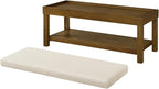 24KF Large Rectangular Storage Bench,Upholstered Seat Cushion,Ottoman Coffee Table with Ivory Removable Cushion for Living Room,Entryway Bench Bed Bench with Solid Wood Shelf,5069-Ivory
