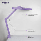 Neatfi XL 2,500 Lumens LED Task Lamp, 22 Inches Wide, 30W, 162 Pcs SMD LED, Eye-Caring, Desk Light with Clamp for Home, Office, and Study Room (Non-CCT, Lavender)