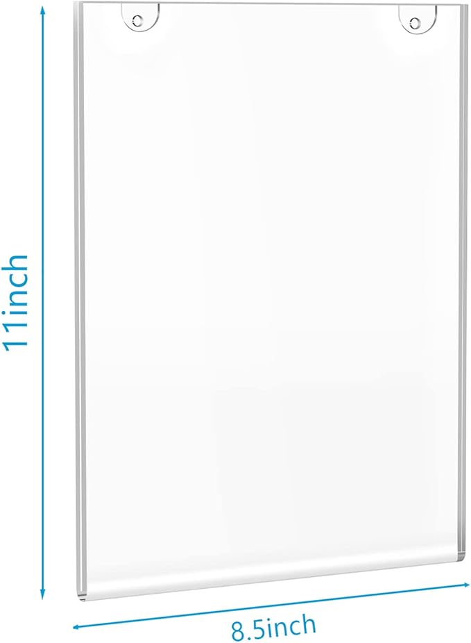 PecMuikee Acrylic Sign Holder 8.5x11, Wall Mount Acrylic Sign Holder and Plastic Paper Display Ad Frame bonus with 3M Tape and Mounting Screws for Restaurants, Office, Market, Library, Store, 2 Pcs