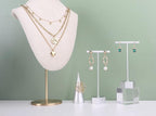 GemeShou Metal 2pcs Earring T Stand Silver Retail Display Holder for Show, White T Bar Jewelry for Online Store Photography 【Silver-Hexagon Base 2pcs Height 4.5" and 5.3"】