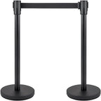 VEVOR Crowd Control Stanchion, Set of 4 Pieces Stanchion Set, Stanchion Set with 6.6 ft/2 m Black Retractable Belt, Black Crowd Control Barrier w/Concrete and Metal Base - Easy Connect Assembly