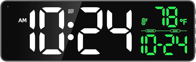 Large LED Digital Wall Clock with Date, Temperature, Auto-Brightness, Auto-DST | Big Digital Clock for Bedroom, Desk, Classroom, Living Room, Kitchen, Office, Gym, Farmhouse, Xmas Gift for Seniors