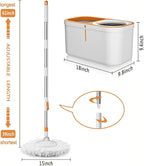 Spin Mop Bucket with Wringer System Extended Mop Handle 61＂Mop and Bucket for Floors Cleaning with 5 Replacement Head Refill 1 Cleaning Brush Head