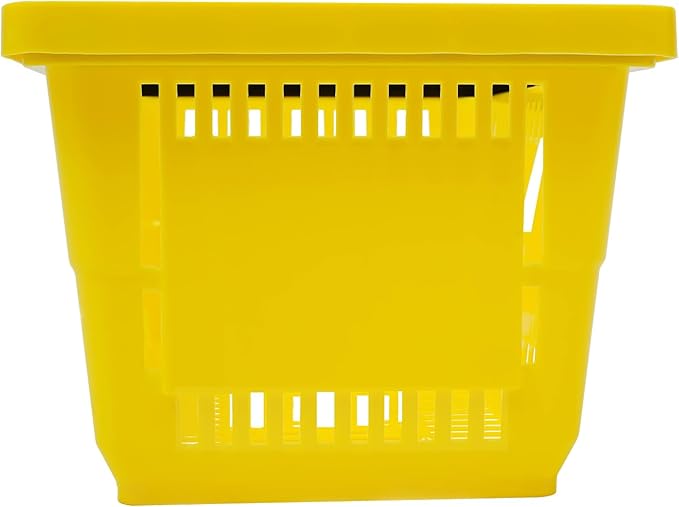 12 Pack Commercial Shopping Baskets - 28L Black/Yellow/Green Nesting Stackable Bins with Invisible Handle for Retail, Supermarket, Warehouse Durable Store Basket (Yellow)