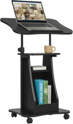 Tangkula Mobile Lectern Podium, Height Adjustable Podium Stand, Standing Sit-to-Stand Desk, Rolling Cart Laptop Desk with Swivel Top Movable Wheels & Storage