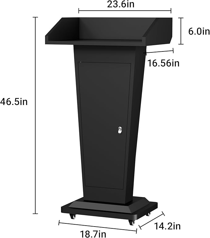 Tredre Podium Stand with Wheels, Heavy-Duty Metal Lecterns & Podiums with Storage, 46.5”H Portable Pulpits for Churches, Classrooms and Conferences, Scratch-Resistant Surface, Black