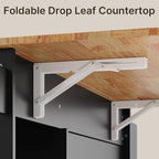 Gizoon Kitchen Island with Storage, Kitchen Island with Drop Leaf, 41.7’’W Rolling Dining Cart, Foldable Countertop, 5 Wheels, Refrigerator Door, Adjustable Shelves, Spice/Towel Rack, Black