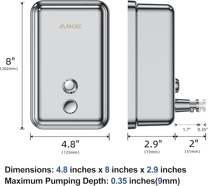 AIKE 37oz Surface Mount Stainless Steel Soap Dispenser for Commercial,Polished Stianless Steel Finish Model AK1003