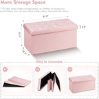 B FSOBEIIALEO Folding Storage Ottoman, Long Ottomans Shoes Bench, Velvet Storage Chest Footrest Seat 31.5"x15.7"x15.7" (Pink, Large)