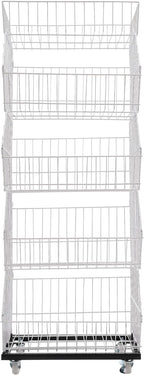 5 Tier Retail Display Rack, Rolling Storage Rack 5 Layers 18.9*17.72*55.12in Metal Display Shelf Fruit Vegetable Snack Basket Storage Supplies for Home Store Market (White, 48*45*140cm)