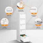 5 Drawer File Cabinet with Lock, Metal Filing Cabinets for Home Office, Vertical White Locking File Caninet, Steel Narrow Five Drawer File Cabnet for Letter/Legal / A4 / B4- Assembly Required