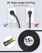 15 Ft Power Strip Surge Protector, 6 Outlets and 4 USB Ports, Flat Plug Power Strips Long Extension Cord with Overload Protection, Wall Mount for Home, Office, Dorm, ETL Listed