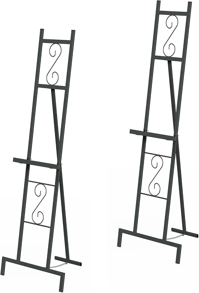 OUSHENG 2 Pack Easel Stand for Sign, Large Wedding Welcome Mirror Holder, Adjustable Free Standing Painting Rack with Chain Support for Display Poster Picture Frame Art, 17" x 17" x 58", Black