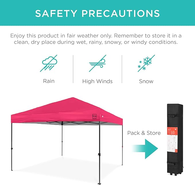 Best Choice Products 10x10ft 1-Person Setup Pop Up Canopy Tent Instant Portable Shelter w/ 1-Button Push, Case, 4 Weight Bags - Hot Pink