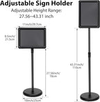 6 Pack Adjustable Sign Stand Holder 8.5'' x 11" Heavy Duty Floor Standing Sign with Base and Snap open Frame Pedestal Stand for Indoor Outdoor Display Vertical Horizontal View (Round Corner)