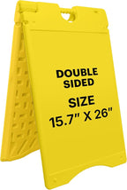 Jumbl A-Frame Signboard 15.7” x 26” Display Surface – Small Outdoor Sandwich Board w/Weather Resistant PVC Sign Protector & Sand Fill Holes – Dual Signage Stand for Storefront Sidewalk Curb (Yellow)
