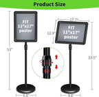 Adjustable Pedestal Sign Holder Stand 11x17Inch, Floor Standing Poster Sign Stand, Aluminum Frame for Vertical/Horizontal View Sign Stand,Outdoor/Indoor Standing Sign Holders(Black,Round)