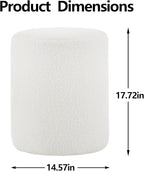 Modern Round Ottoman 2Pcs, Classic Foot Stool Ottoman, Teddy Fleece Upholstered Vanity Stool for Makeup, Bedroom, Living Room, White